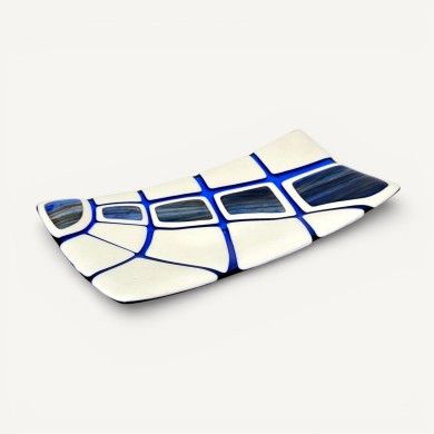JURASSICO | Tablett aus Satin-Elfenbein mit blauen Motiven | Murano-Store