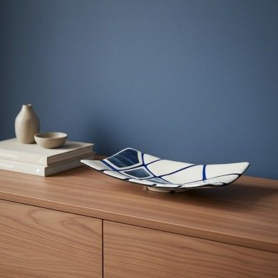 JURASSICO | Plateau ivoire satiné avec motifs bleus | Murano-Store