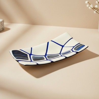 JURASSICO | Tabuleiro em marfim acetinado com motivos azuis | Murano-Store