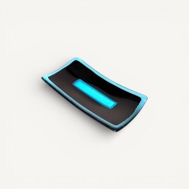 LUCE | Vassoio con foglia argento Nero e Acquamarina | Murano-Store