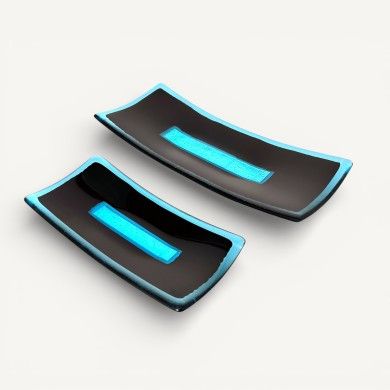 LUCE | Tabuleiro com folha de prata Preto e Água-Marinha | Murano-Store