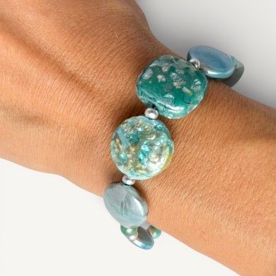 GAUDI' | Bracelet avec perles aigue-marine | Murano-Store