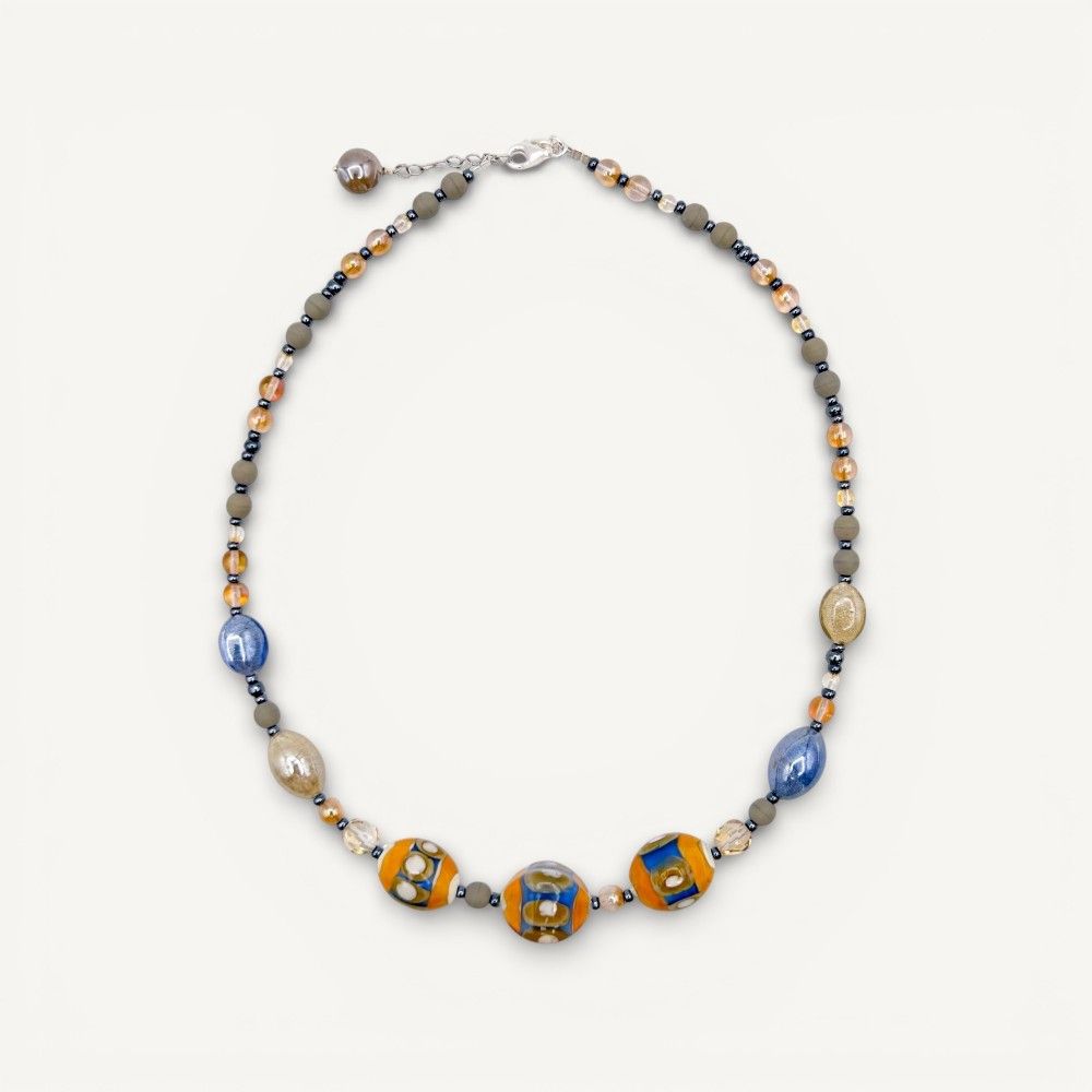 JUDIT | Collier avec perles orange et indigo | Murano-Store