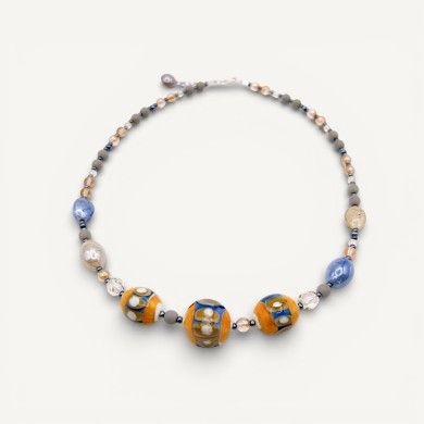 JUDIT | Necklace with orange and indigo beads | Murano-Store