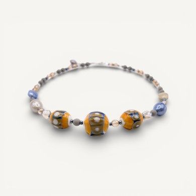 JUDIT | Necklace with orange and indigo beads | Murano-Store
