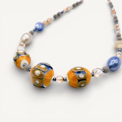 JUDIT | Halskette mit orangen und indigoblauen Perlen | Murano-Store