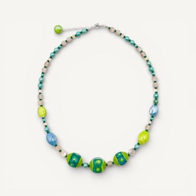 JUDIT | Colar de pérolas verdes e azuis | Murano-Store
