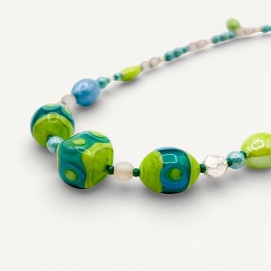 JUDIT | Collana con perle Verdi e Azzurre | Murano-Store