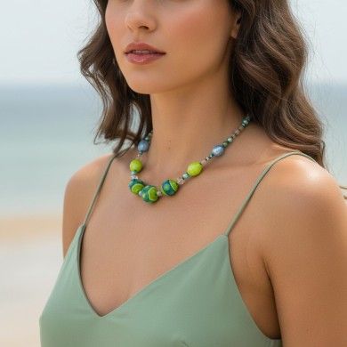 JUDIT | Grüne und blaue Perlenkette | Murano-Store