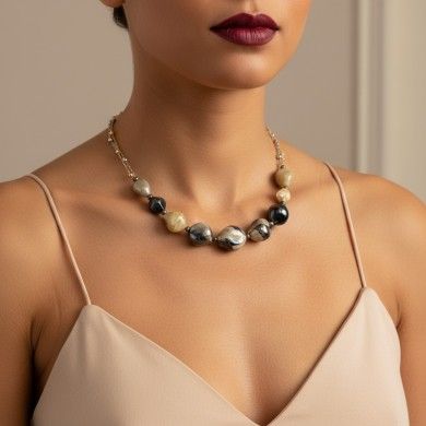 REMBRANDT | Colar de pérolas bege e corrente | Murano-Store