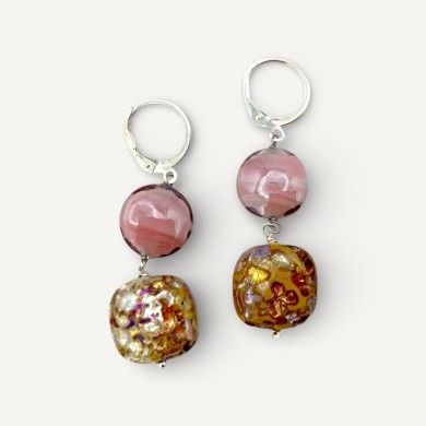 GAUDI' | Double pearl earrings with dichroic effect | Murano-Store
