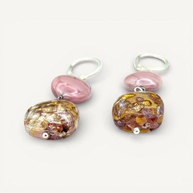 GAUDI' | Orecchini doppia perla con effetto dicroico | Murano-Store