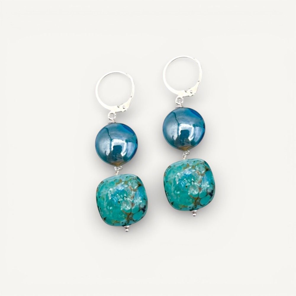 GAUDÌ | Orecchini pendenti con perle verde marino | Murano-Store