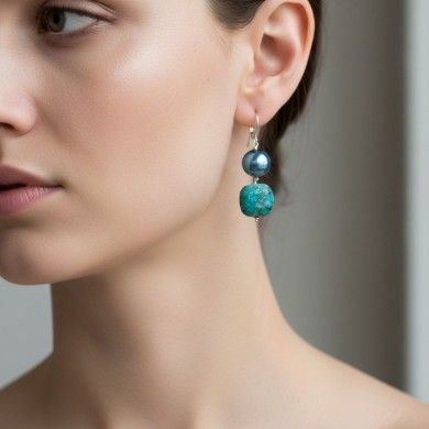 GAUDÌ | Boucles d'oreilles pendantes avec perles vert marine | Murano-Store