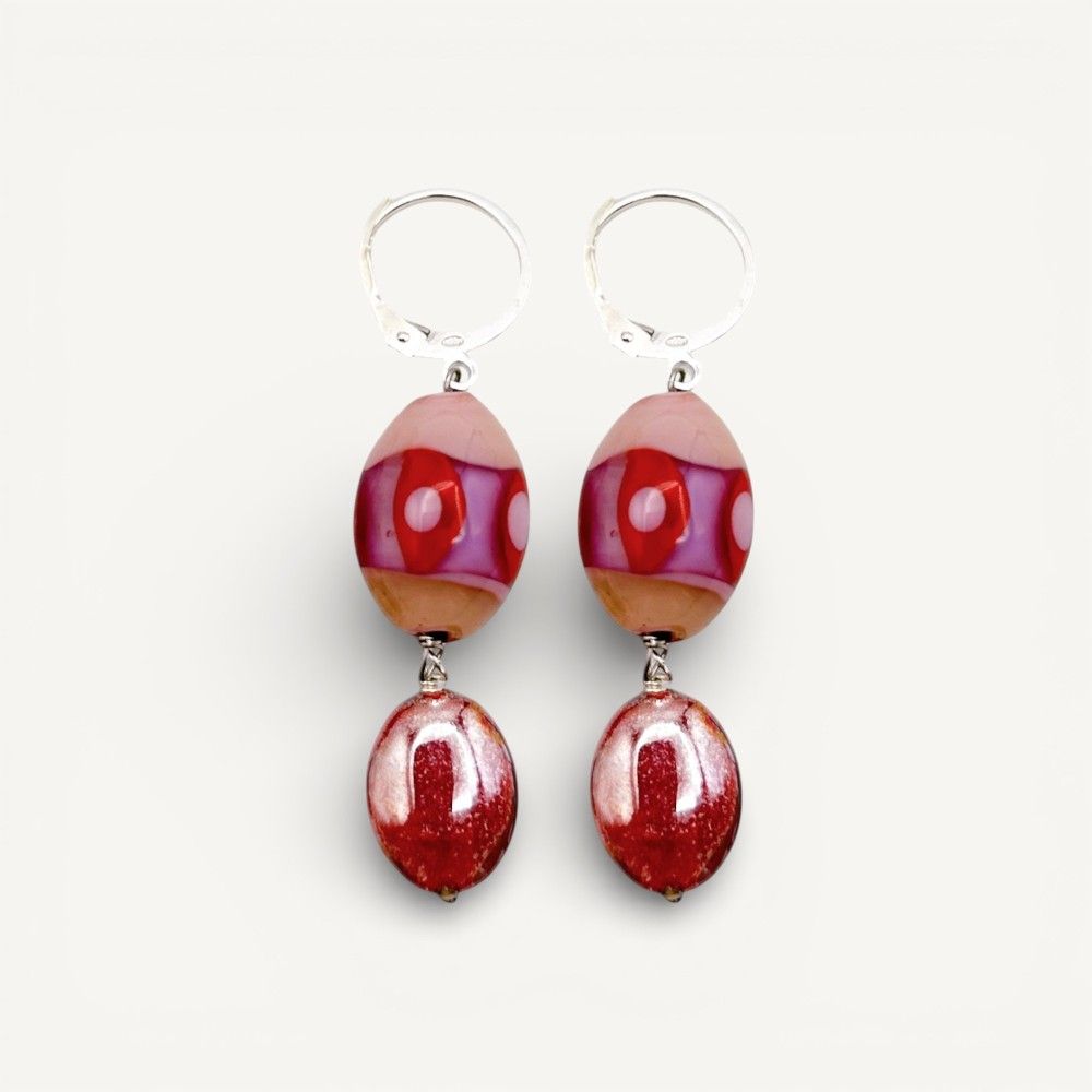 JUDIT | Boucles d'oreilles avec perles roses et rouges | Murano-Store