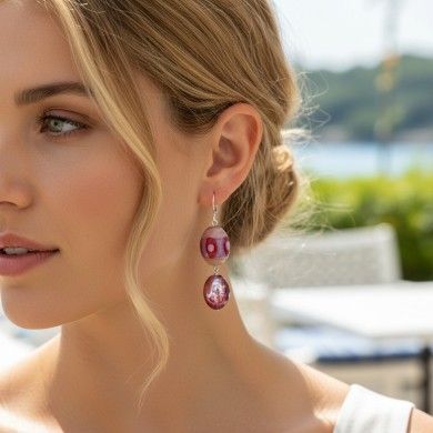 JUDIT | Boucles d'oreilles avec perles roses et rouges | Murano-Store