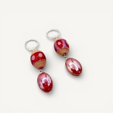 JUDIT | Boucles d'oreilles avec perles roses et rouges | Murano-Store