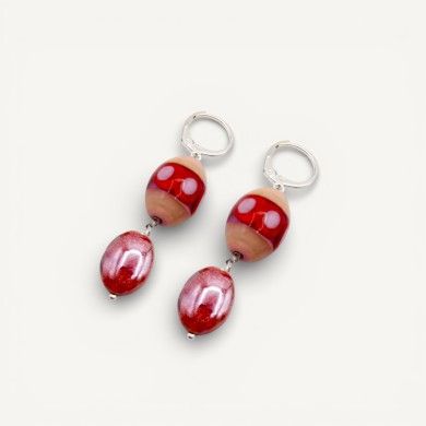 JUDIT | Boucles d'oreilles avec perles roses et rouges | Murano-Store
