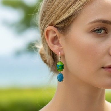 JUDIT | Boucles d'oreilles gouttes vertes et bleues | Murano-Store