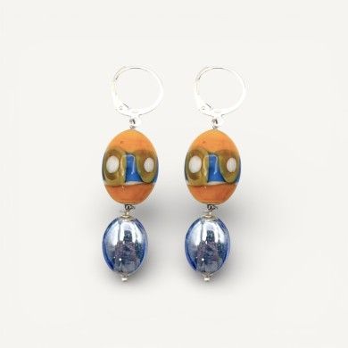 JUDIT | Pendientes colgantes naranja y añil | Murano-Store