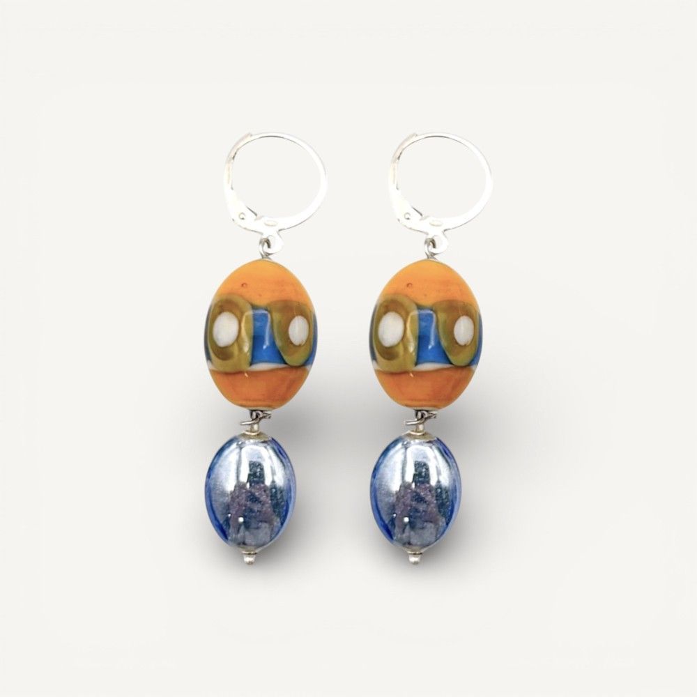 JUDIT | Brincos pendentes laranja e índigo | Murano-Store
