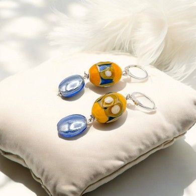 JUDIT | Boucles d'oreilles pendantes orange et indigo | Murano-Store