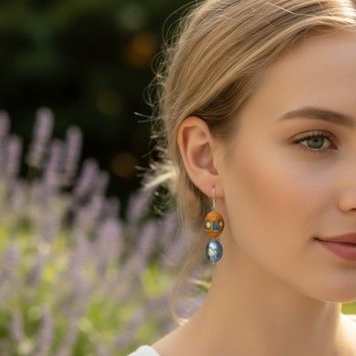 JUDIT | Boucles d'oreilles pendantes orange et indigo | Murano-Store