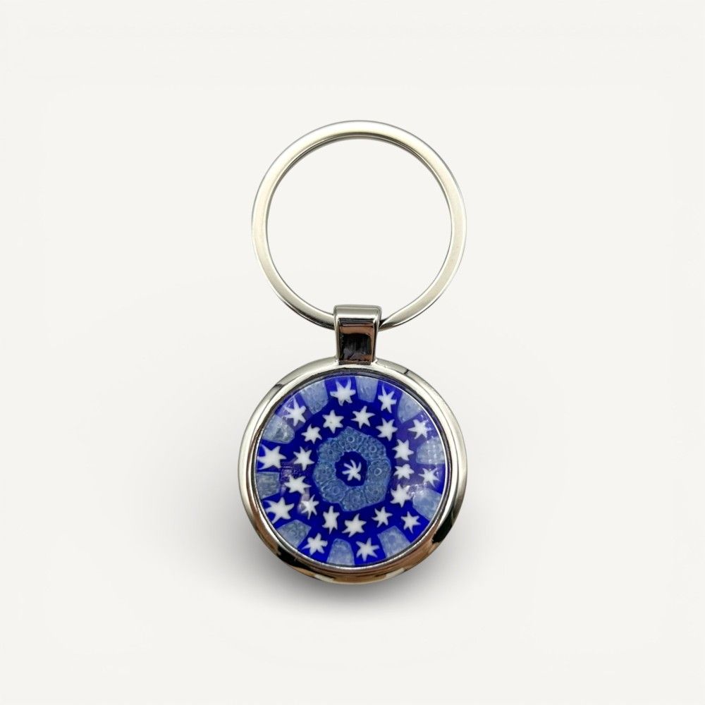 SOLE | Portachiavi acciaio con Murrine blu | Murano Store