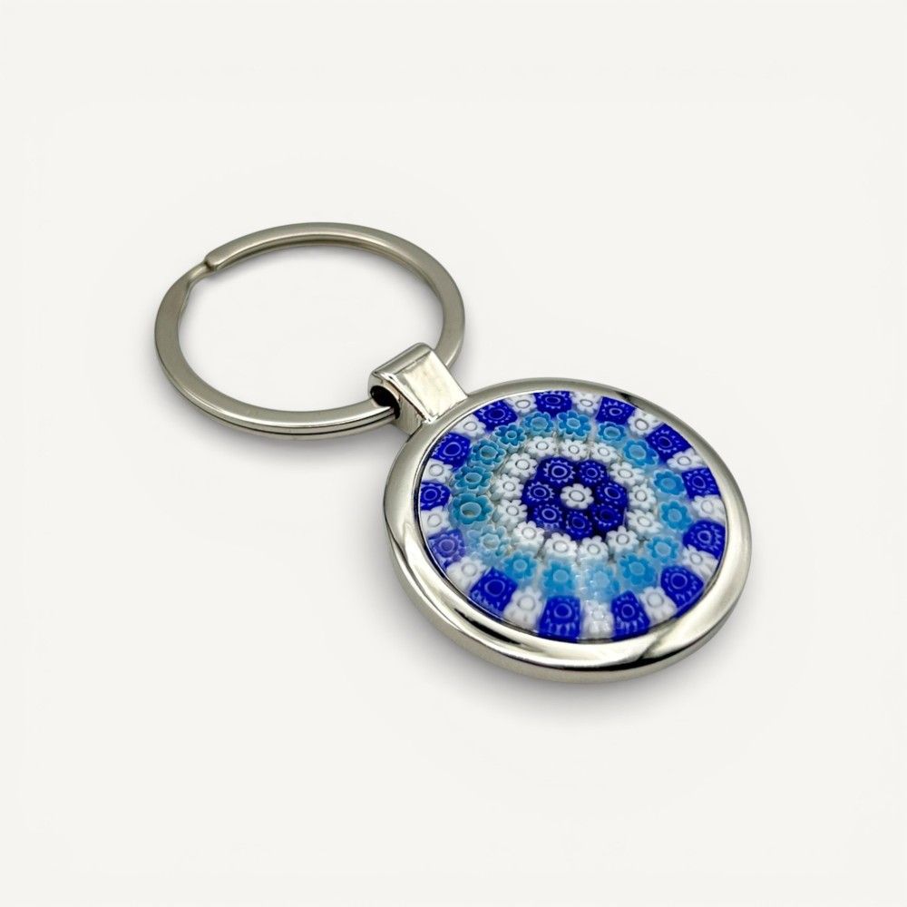 SOLE | Steel Keychain with Blue Murrine | Murano Store
