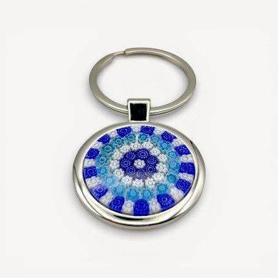 SOLE | Porte-clés en acier avec Murrine bleue | Murano Store