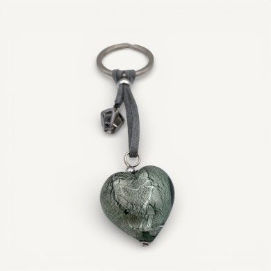 COEUR - Porte-clés avec perle en verre de Murano et feuille d'ARGENT