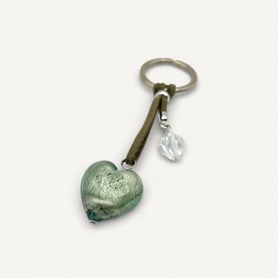 COEUR - Porte-clés avec perle en verre de Murano et feuille d'ARGENT