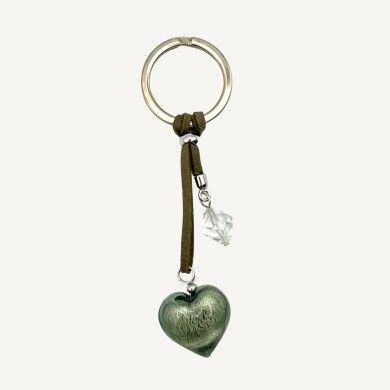 COEUR - Porte-clés avec perle en verre de Murano et feuille d'ARGENT