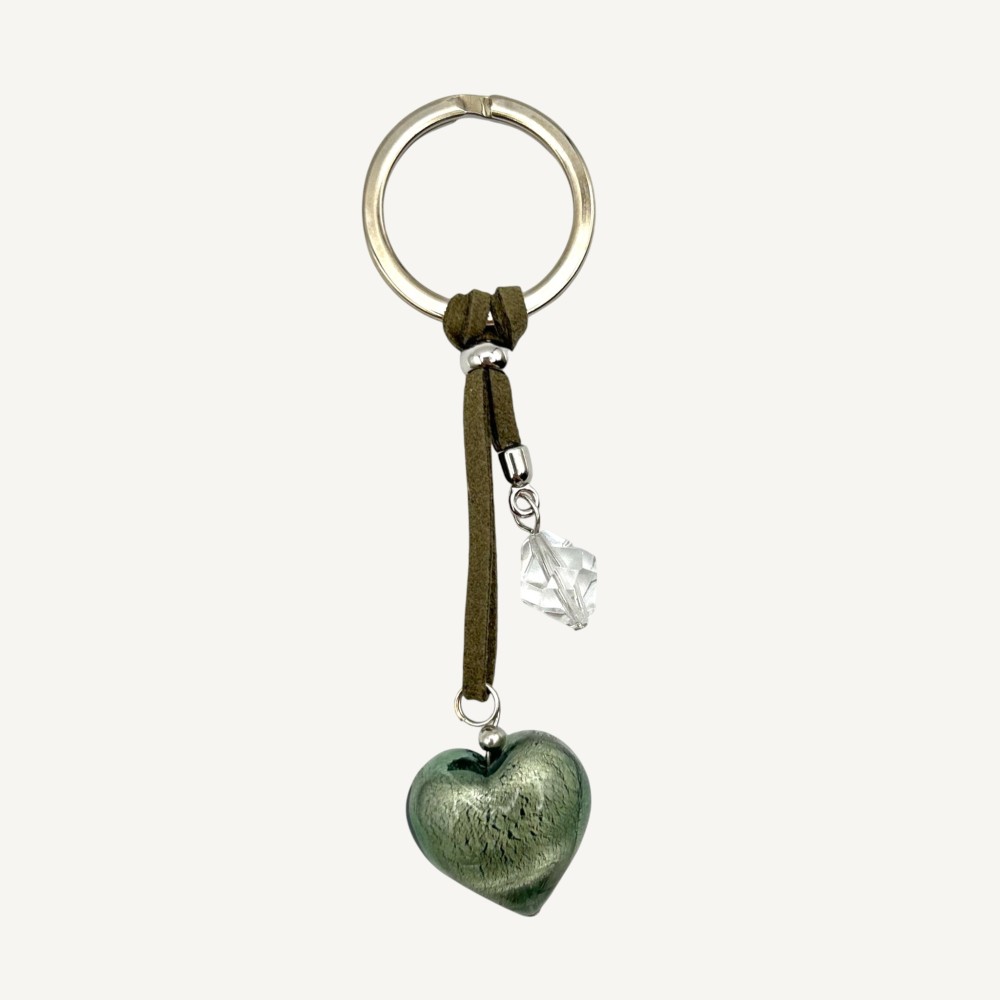 COEUR - Porte-clés avec perle en verre de Murano et feuille d'ARGENT