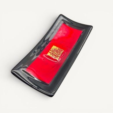 CAMPIELLO | Centrotavola rosso con foglia oro | Murano-Store