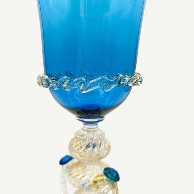 LEONARDO, copa de colección azul y dorada | Murano Store
