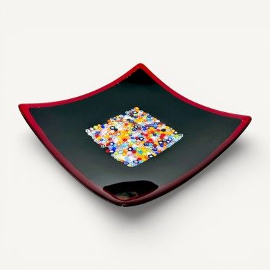 GEOX | Black designer plate with Murrine | Murano-Store