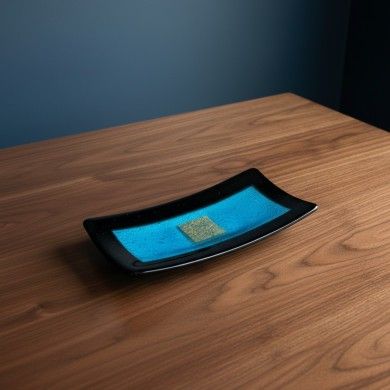 CAMPIELLO | Aquamarine centerpiece with gold leaf | Murano-Store