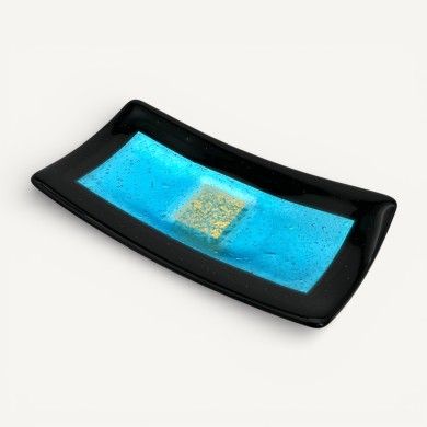 CAMPIELLO | Centro de mesa água-marinha com folha de ouro | Murano-Store