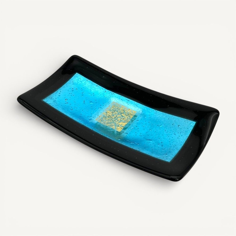 CAMPIELLO | Centre de table aigue-marine avec feuille d'or | Murano-Store