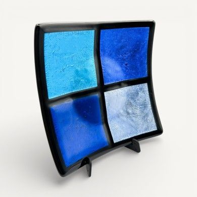 MILLENNIUM | Black Plate with Blue and Azure Squares | Murano Store