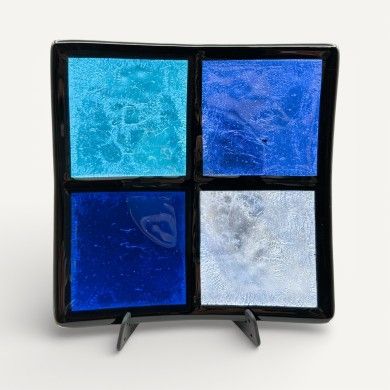 MILLENNIUM | Schwarzer Teller mit blauen und azurblauen Quadraten | Murano Store