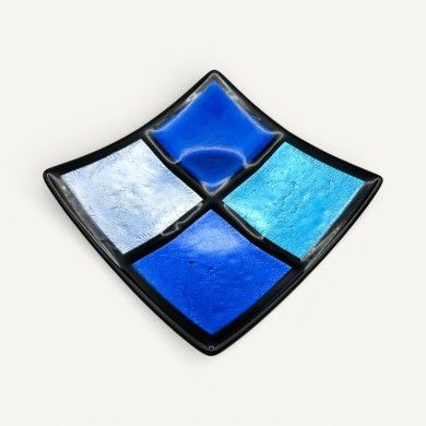 MILLENNIUM | Schwarzer Teller mit blauen und azurblauen Quadraten | Murano Store