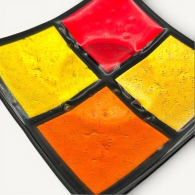 MILLENNIUM | Assiette noire avec carrés orange et ambre | Murano Store