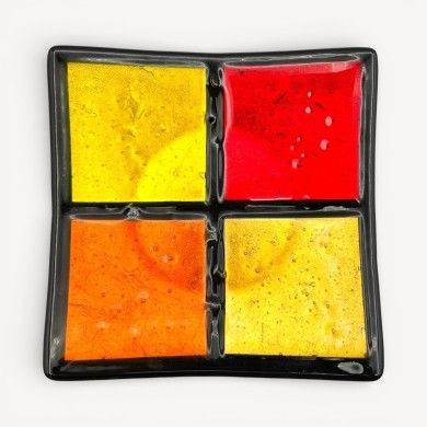 MILLENNIUM | Schwarzer Teller mit orangen und bernsteinfarbenen Quadraten | Murano Store