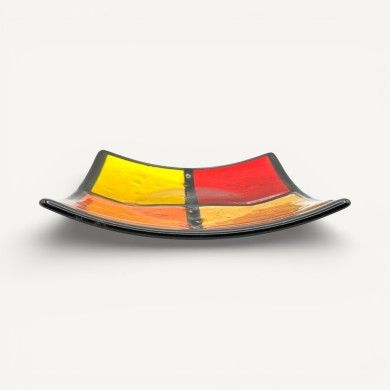 MILLENNIUM | Assiette noire avec carrés orange et ambre | Murano Store