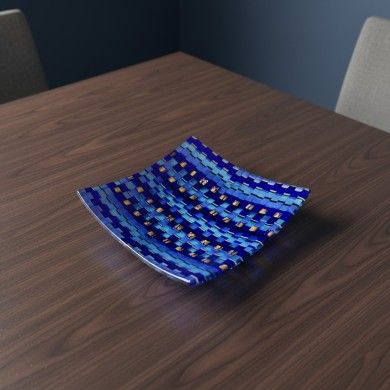 SOLE E LUNA | Blauer und goldener Mosaik-Teller | Murano Store