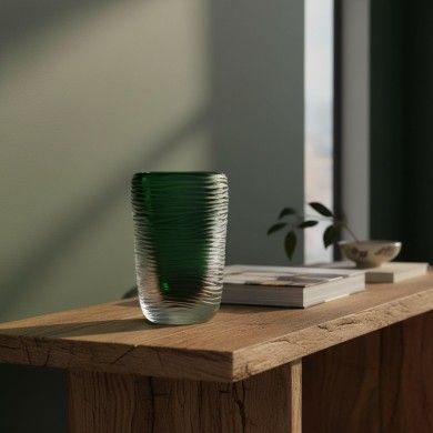 MONTERO - GREEN wrought and submerged vase in Murano glass