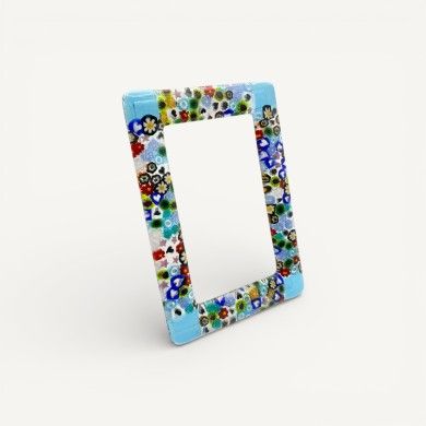 ARMONIA | Light Blue Photo Frame with Murrine | Murano-Store