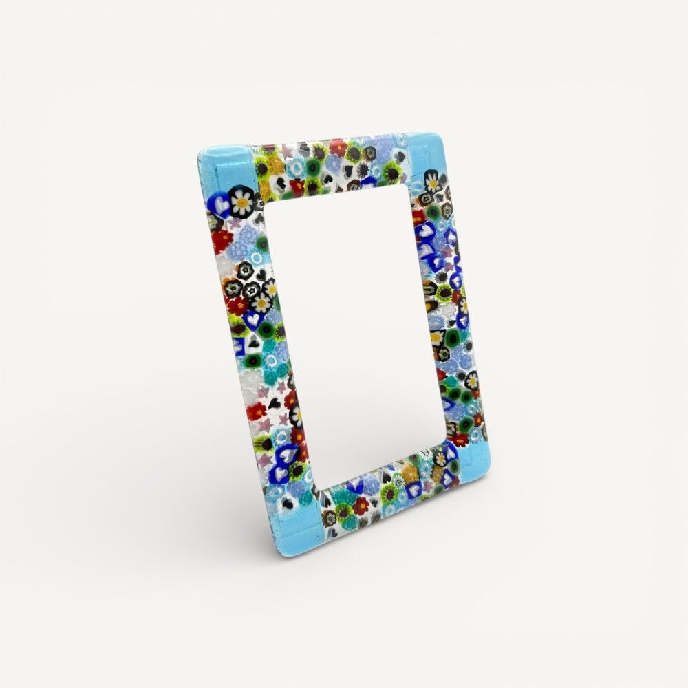 ARMONIA | Light Blue Photo Frame with Murrine | Murano-Store